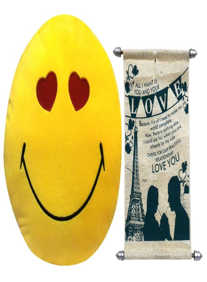 Saugat Traders Smiley Soft Cushion with Love Scroll Card - Image 1